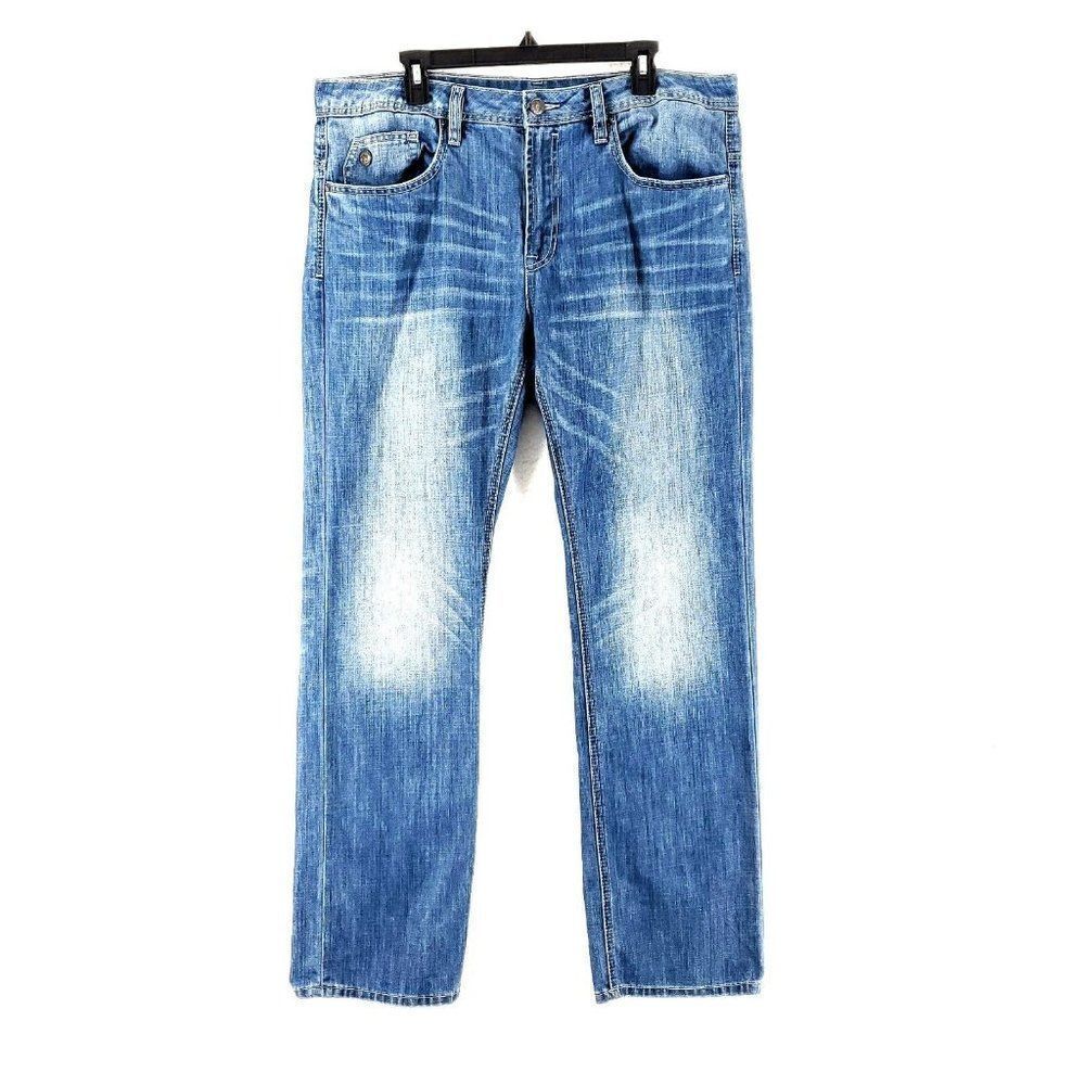 Buffalo David Bitton Driven‎ Straight Whiskers Blue Denim Jeans 39/34 Mid Rise
